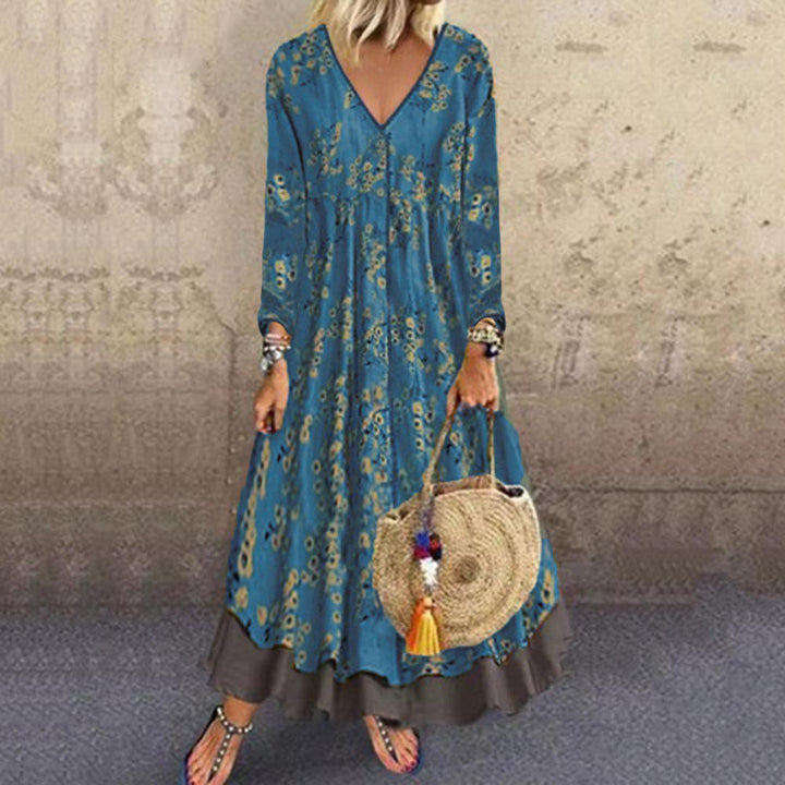 Damen blumiges Maxikleid mit weitem Schnitt und V-Ausschnitt W&W Mode