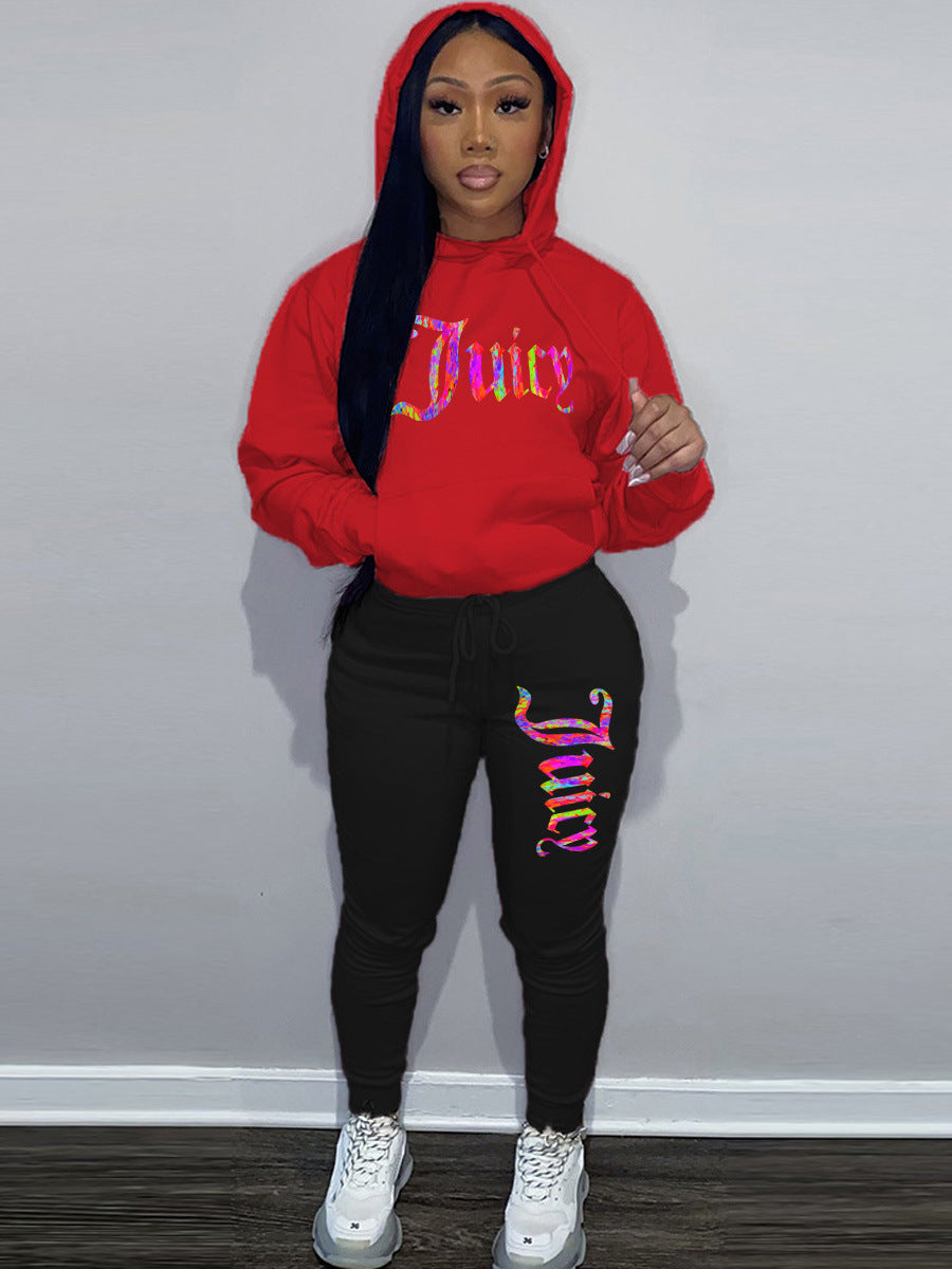 Damen sportliches Hoodie- und Jogginghose-Set mit einzigartigem grafischen Druck WW