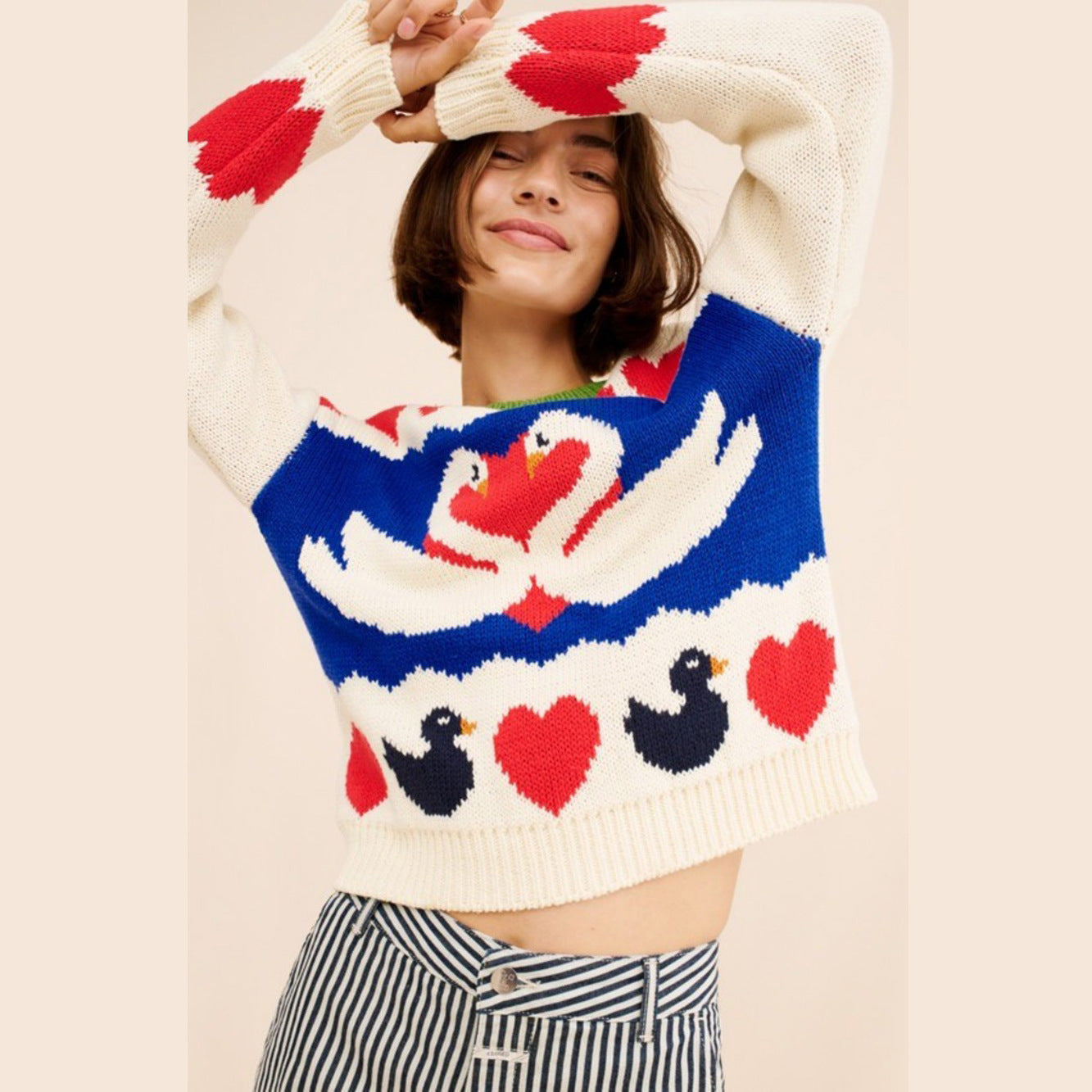 Damen Strickpullover mit Tiermotiv und farbenfrohen Akzenten WW