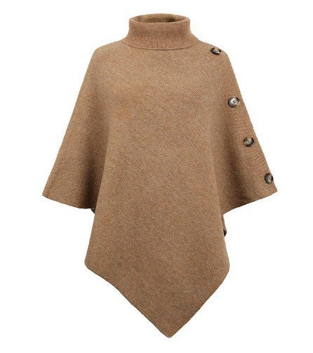 Damen Strick-Poncho mit steigendem Kragen und dekorativen Knopfdetails WW