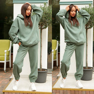 Damen Sportliches Hoodie- und Jogginghosen-Set im lässigen Design mit Kapuze WW