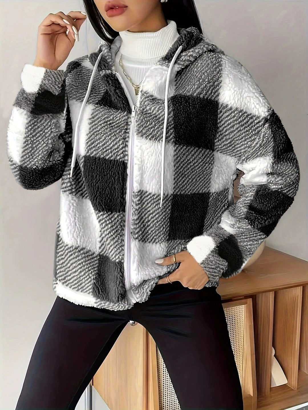 W&W Mode | Kariert Teddy Hoodie Jacke | Warm und Bequem für den Winter