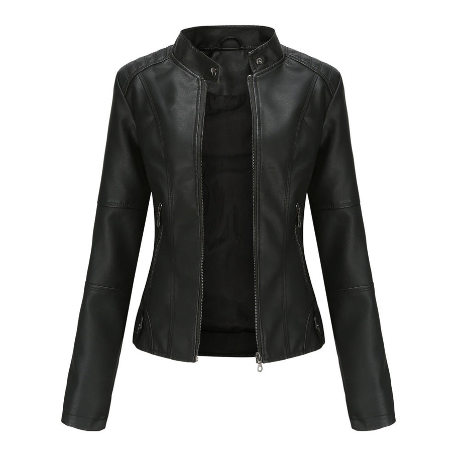 WW - Damen schlichte Kunstlederjacke für einen kantigen Look