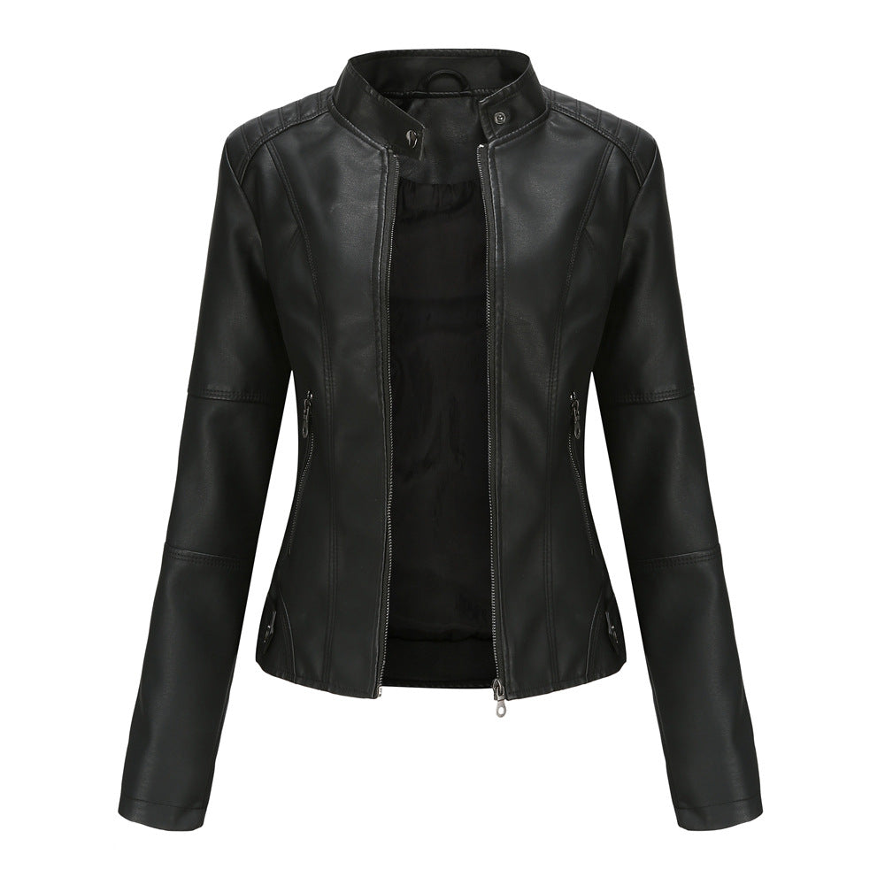 WW - Damen schlichte Kunstlederjacke für einen kantigen Look