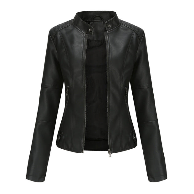 WW - Damen schlichte Kunstlederjacke für einen kantigen Look