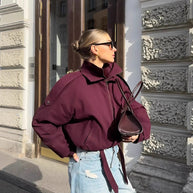 Damen sportliche Übergangsjacke mit modischem Kragen und elastischem Bund WW