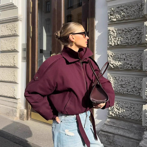 Damen sportliche Übergangsjacke mit modischem Kragen und elastischem Bund WW