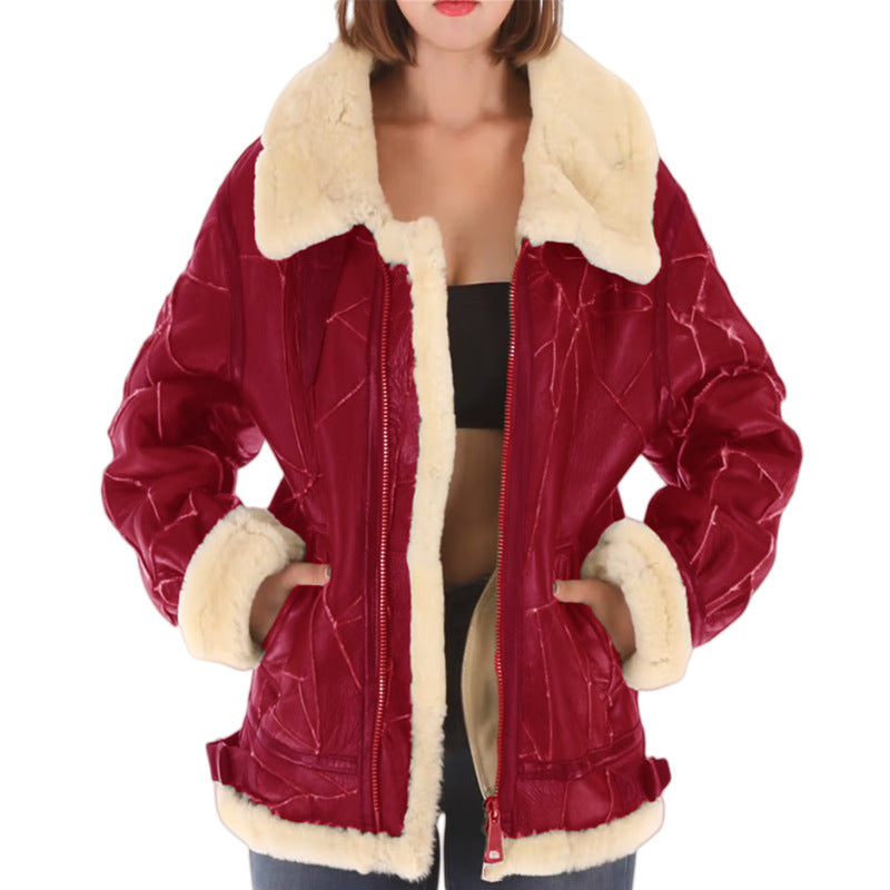 Damen Lammfelljacke mit weichem Innenfutter und klassischem Kragen WW