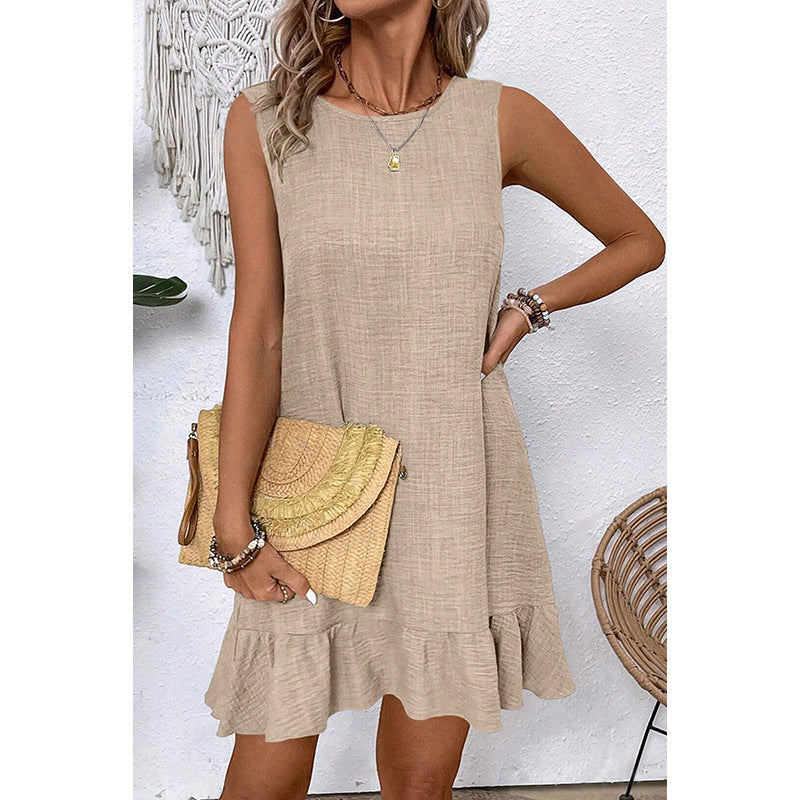 Damen ärmelloses Kleid mit Rüschensaum und lässigem Schnitt WW