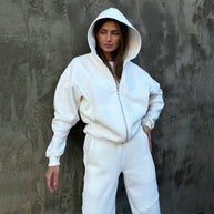 Damen sportlicher Fleece-Jumpsuit mit hohem Kragen und durchgehendem Reißverschluss WW