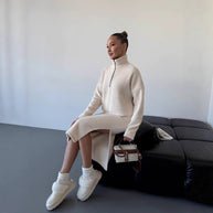 Damen Sportlicher Strickpullover mit kurzem Reißverschluss WW