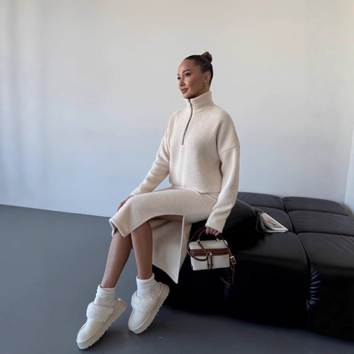 Damen Sportlicher Strickpullover mit kurzem Reißverschluss WW