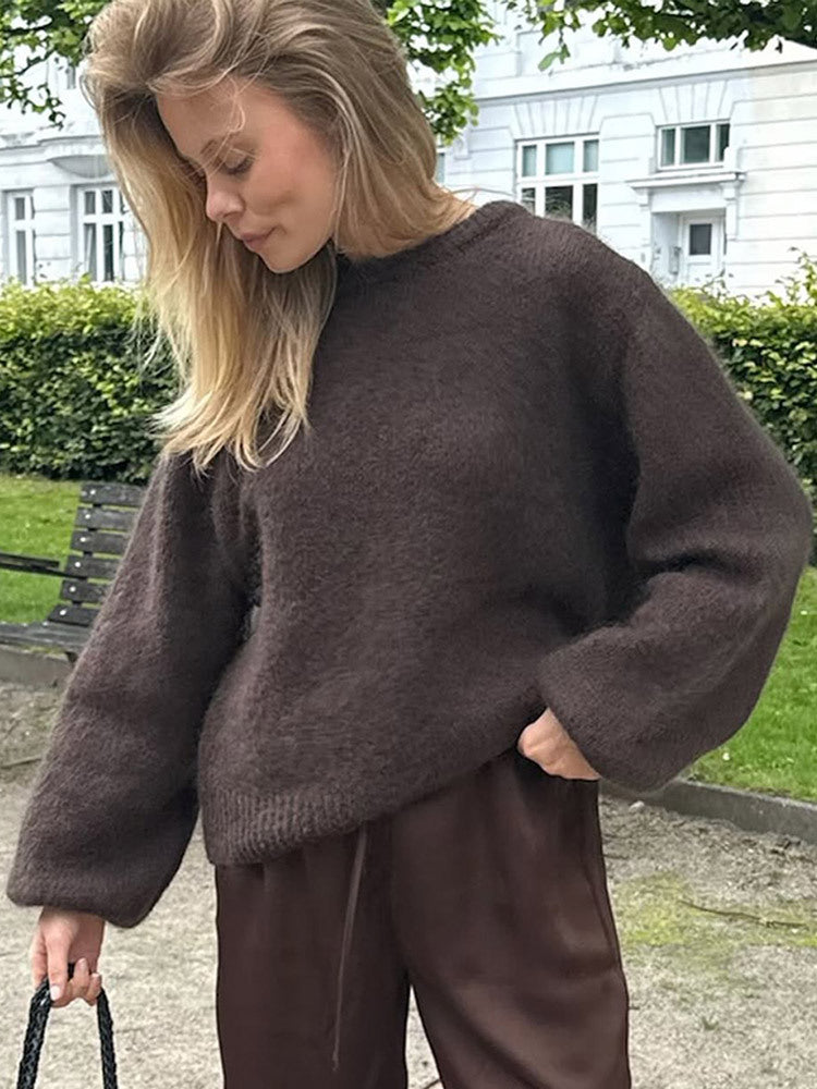 Damen stilvoller Relaxed-Fit Pullover mit voluminösen Ärmeln WW