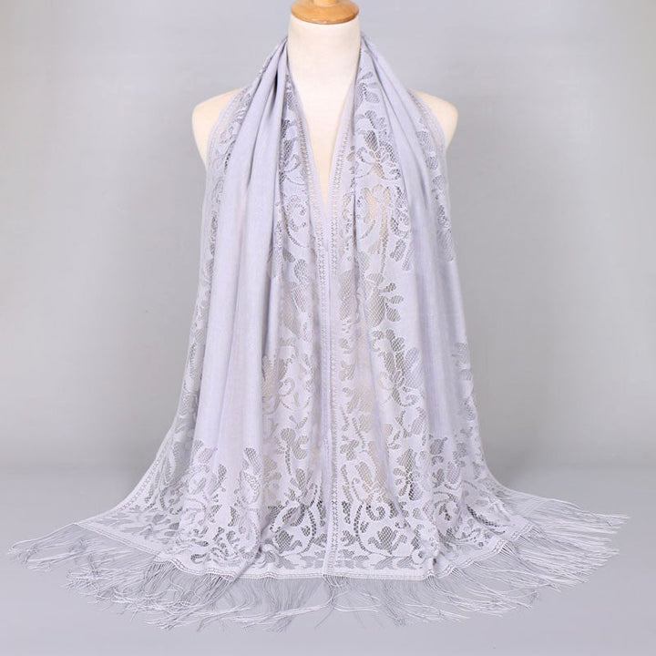 Damen Langer Spitzen-Schal mit fransten Abschlüssen W&W Mode