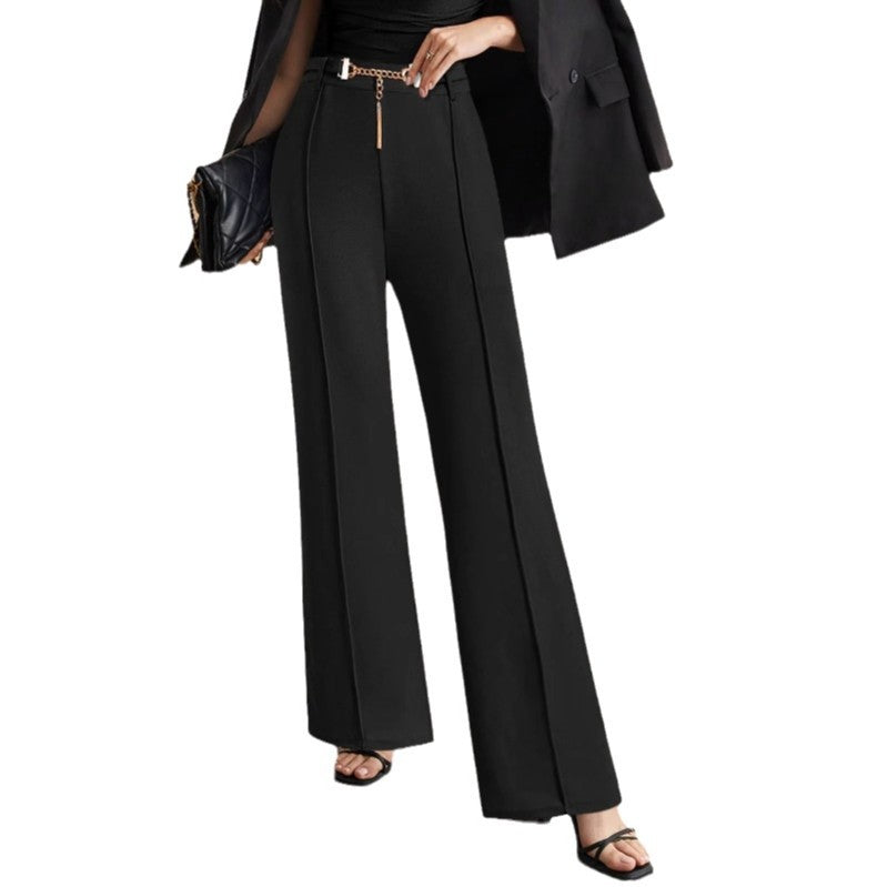 Damen eleganter, weit geschnittener Schnittanzug mit goldfarbener Gürtelakzent W&W Mode