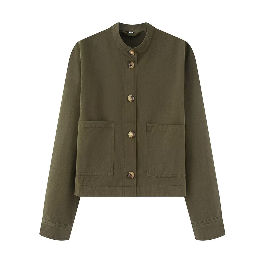 Damen Baumwolljacke mit Knopfleiste und praktischen Taschen WW