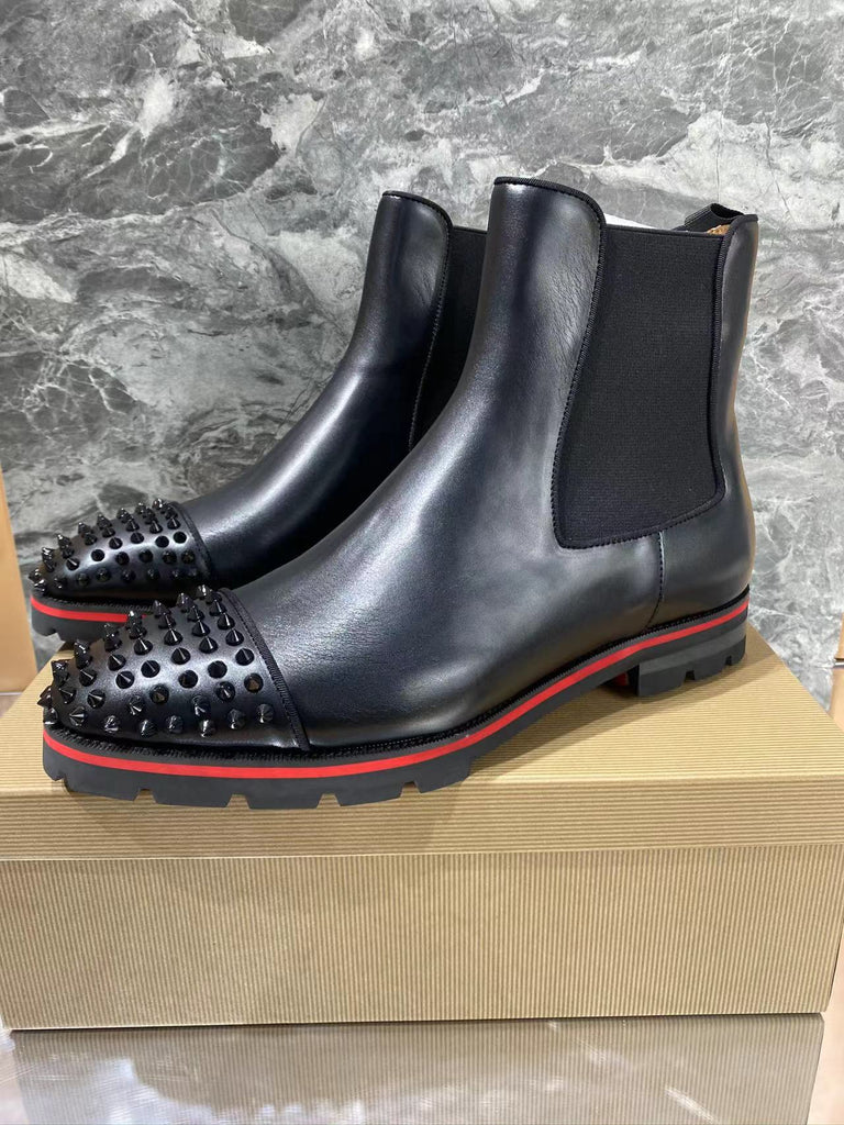 Herren Premium Leder Chelsea Stiefel mit Spike Akzenten WW