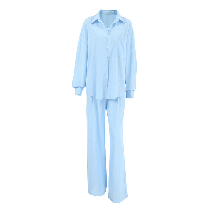 Damen lässige Leinen-Hosenanzug mit übergroßer Hemdbluse und geradem Bein W&W Mode