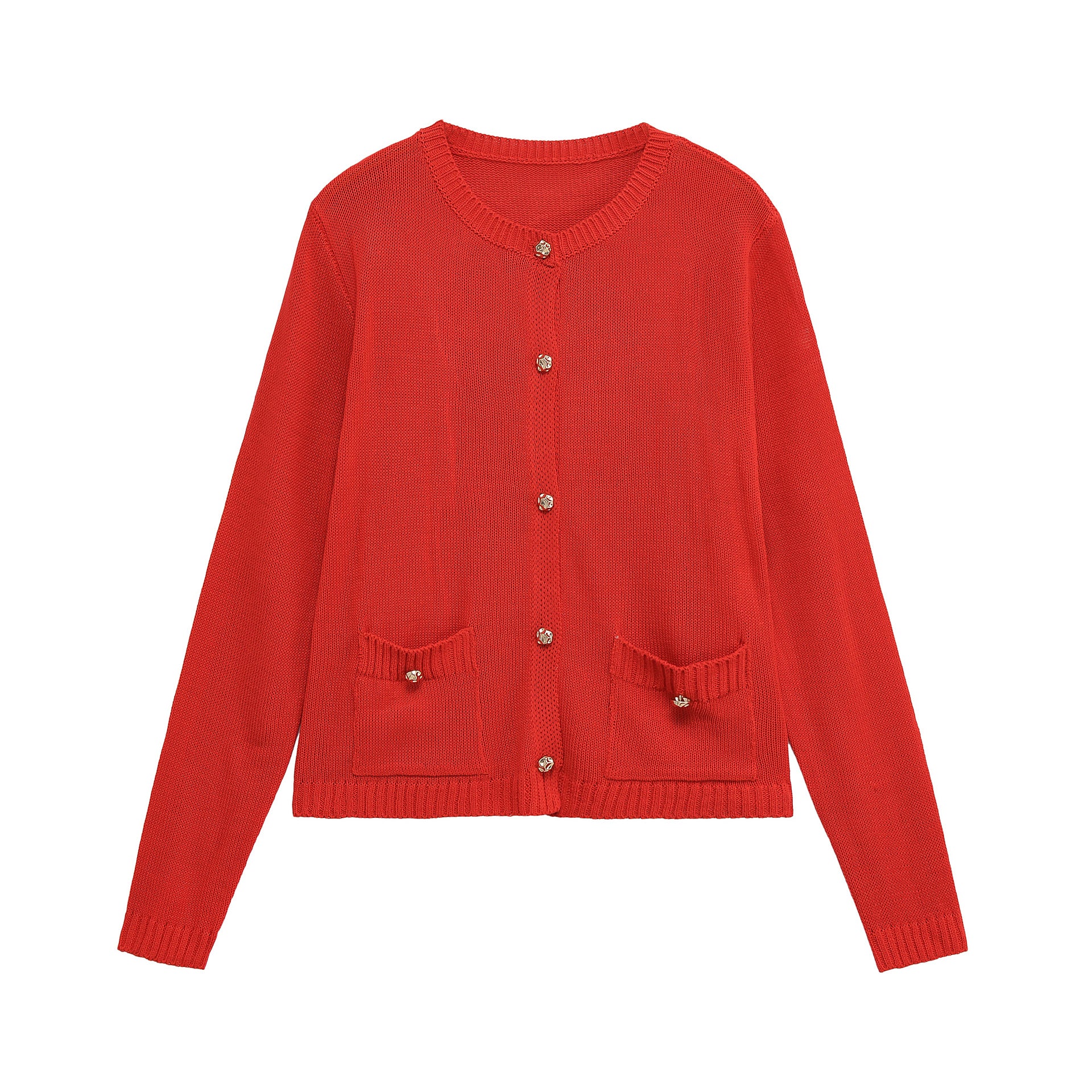 Damen bequeme Strickjacke mit Knopfdetails und aufgesetzten Taschen WW