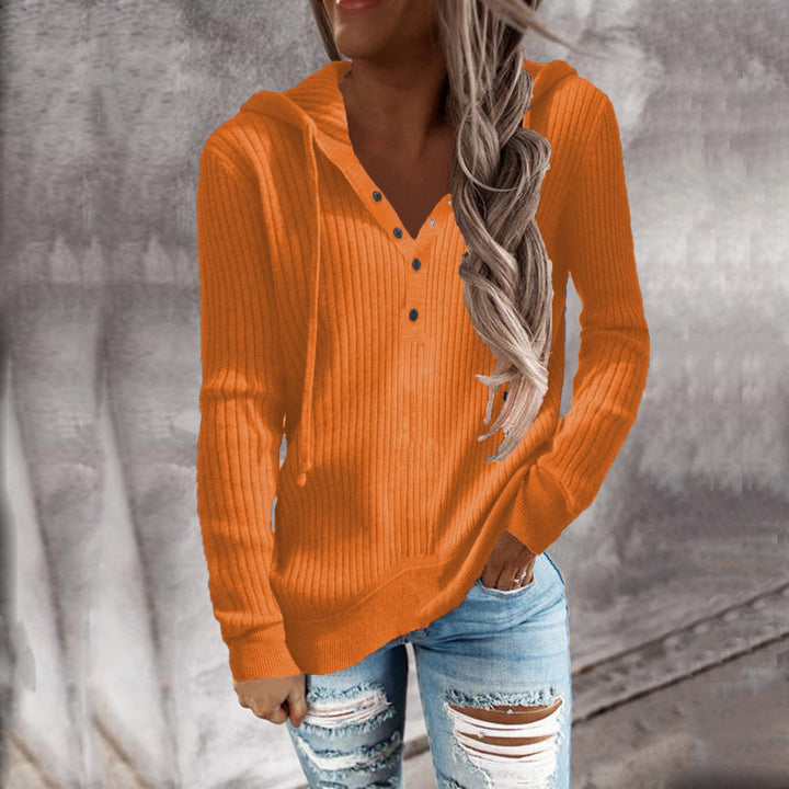 Damen Hoodie mit strukturiertem Rippmuster und knöpfbarem Ausschnitt W&W Mode