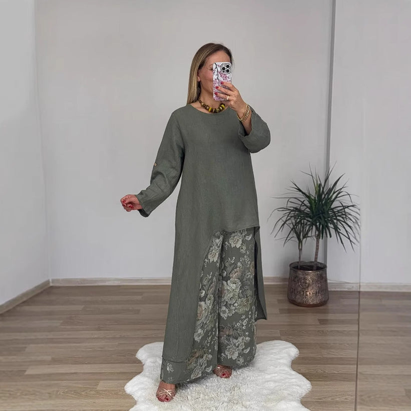 Damen elegante geschichtete Tunika und weite Hosen Set WW