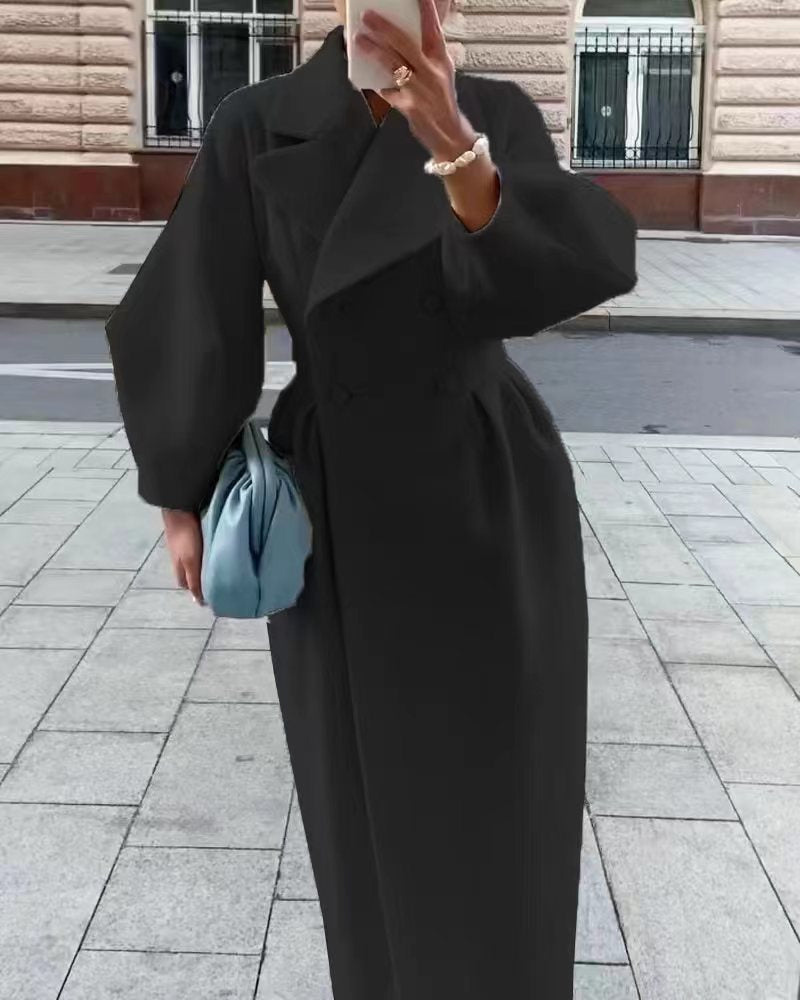 Damen Maximaler Oversized Mantel mit Schulterschultern und Doppelreihe W&W Mode