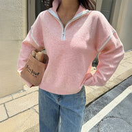 Damen Sportlicher Pullover mit halbem Reißverschluss und langen Ärmeln WW