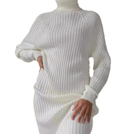 Damen Strickkleid mit hohem Kragen und großen Ärmeln WW