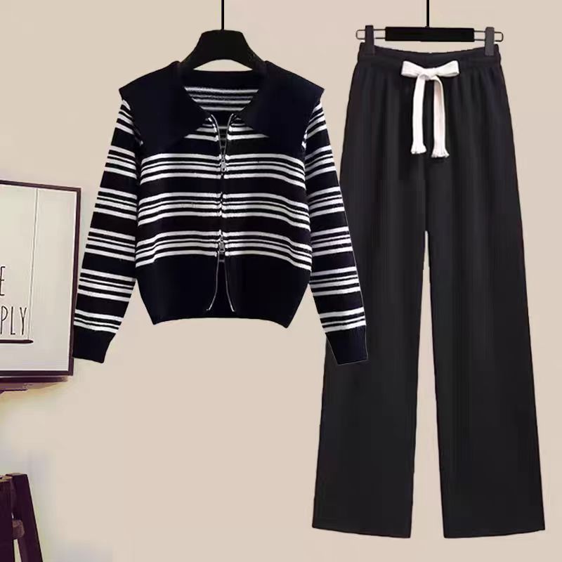 Damen Strickjacke mit Reißverschluss und weiten Hosen WW