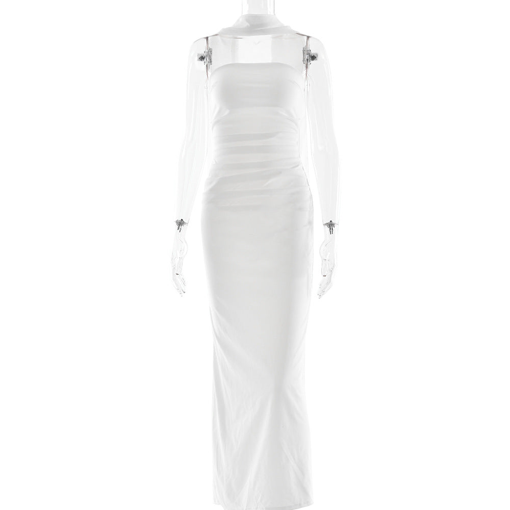 Damen Elegantes und figurbetontes Maxikleid mit transparenten Ärmeln W&W
