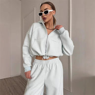 Damen sportliches Freizeitjacken- und Hosen-Set mit trendy Schnitt und elastischem Bund WW