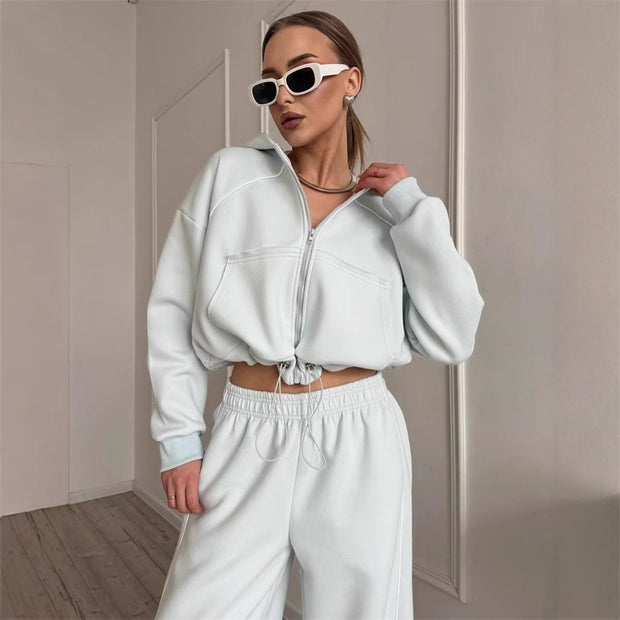 Damen sportliches Freizeitjacken- und Hosen-Set mit trendy Schnitt und elastischem Bund WW