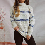 Damen Strickpullover mit geometrischem Muster und hohem Kragen WW