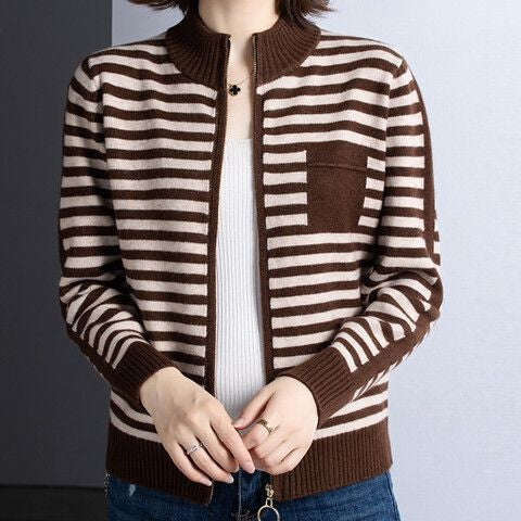 Damen Strickjacke mit Stehkragen und Reißverschluss WW