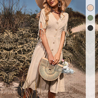 Damen Midi-Kleid mit tailliertem Schnitt und modernen Knopfdetails WW