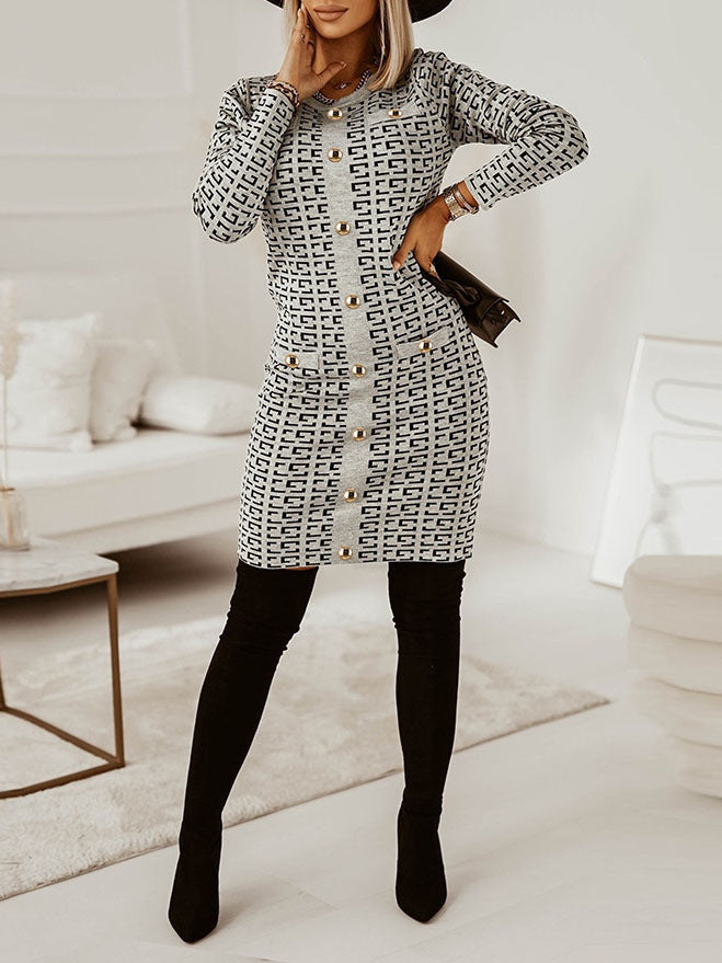 WW | Bodycon Rundhals Lange Ärmel Sweat Mini Kleid