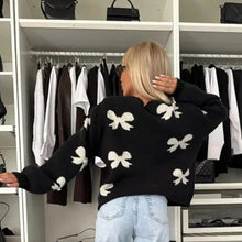 Damen Strickjacke mit dekorativen Schleifen und glänzenden Akzenten WW