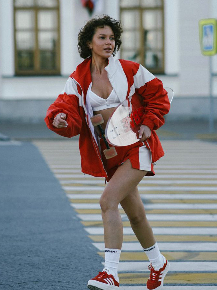 Damen Sportlich Elegante Sommerjacke und Shorts Set WW