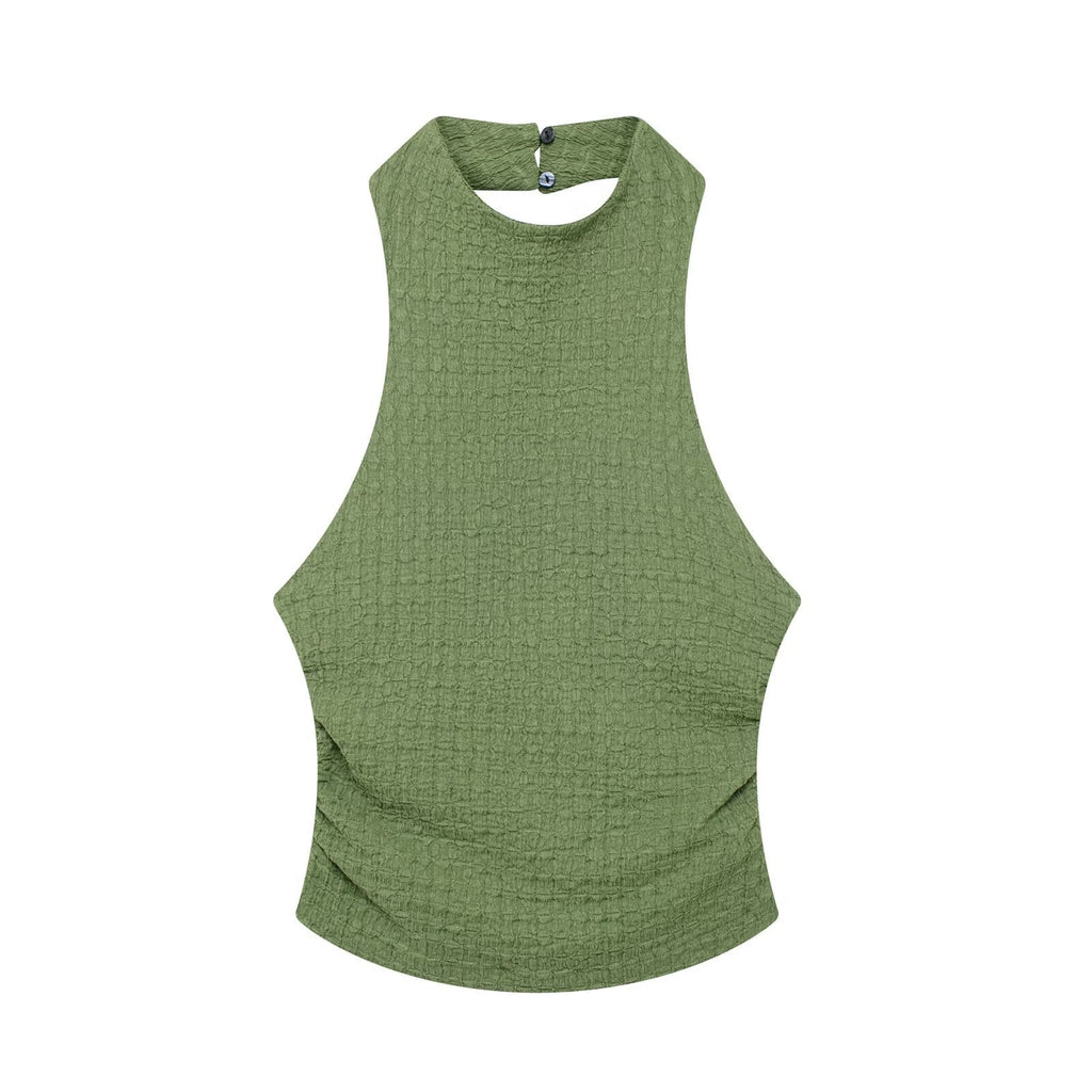 WWMODE | Sommer Slim Fit Dünne Textur Offene Rücken Halter Neck Top Lange Hosen Freizeit Anzug