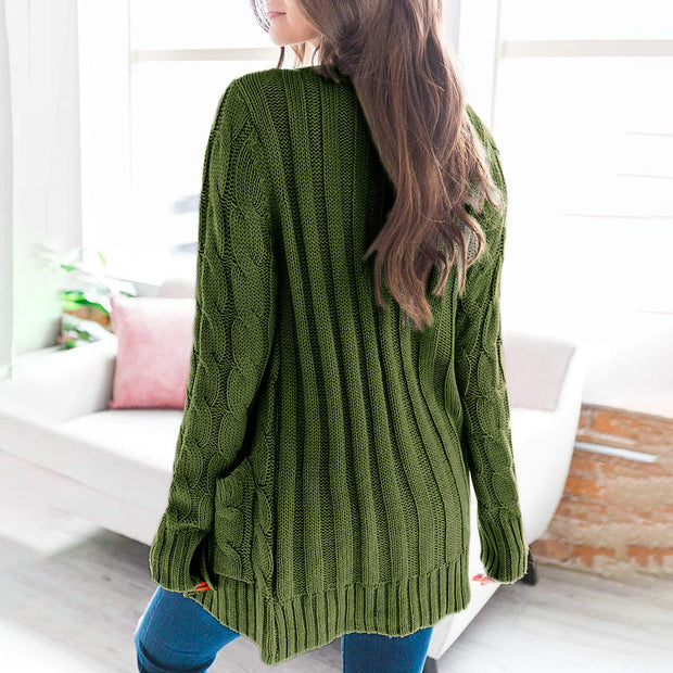 Damen Strickjacke mit strukturiertem Zopfdesign und praktischen Taschen WW