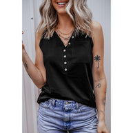 Damen ärmelloses Blusenshirt mit Knopfleiste und Brusttasche WW