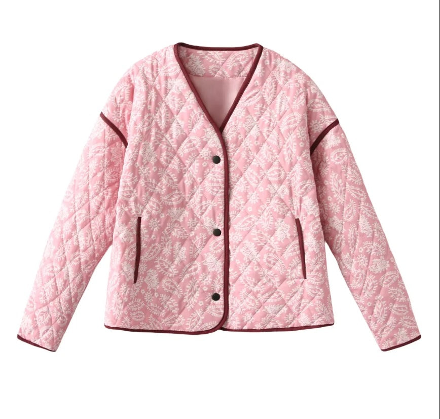 Damen gesteppte Jacke mit floralem Design und praktischen Taschen WW