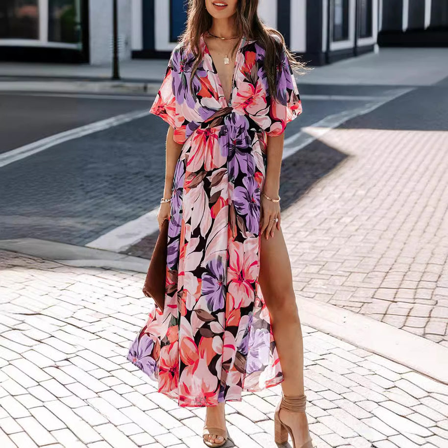 Damen Maxikleid mit fließendem Schnitt und floralem Design WW