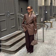 Damen stilvolle Kunstlederblazerjacke mit oversized Schnitt WW