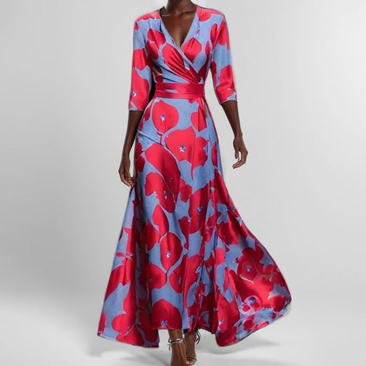 W&W Mode | Elegantes V-Ausschnitt bedrucktes Taillenkleid mit Schößchen