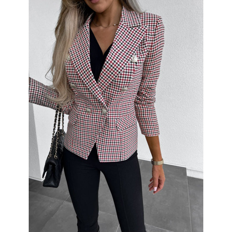 Damen Karierter Blazer im modernen Schnitt mit doppelter Knopfreihe und eleganten Details WW