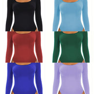 Damen Langarm Bodysuit mit tiefem Rundhalsausschnitt und figurbetontem Schnitt WW