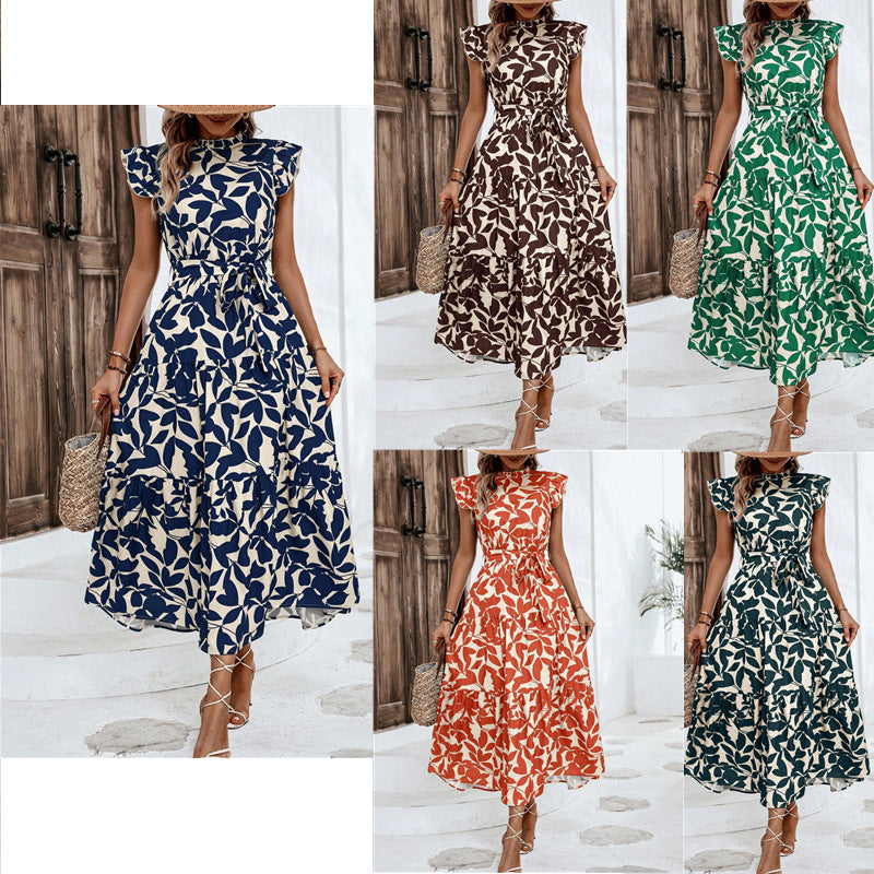 Damen lässiges Midi-Kleid mit Rüschen und floralem Muster WW