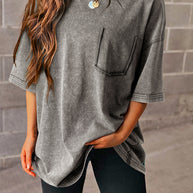 Damen lockeres T-Shirt mit praktischer Brusttasche WW