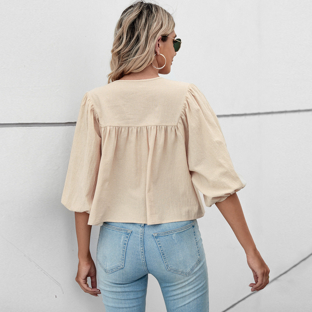 Damen Blusenshirt mit eleganten Puffärmeln und schickem Kordelzug W&W